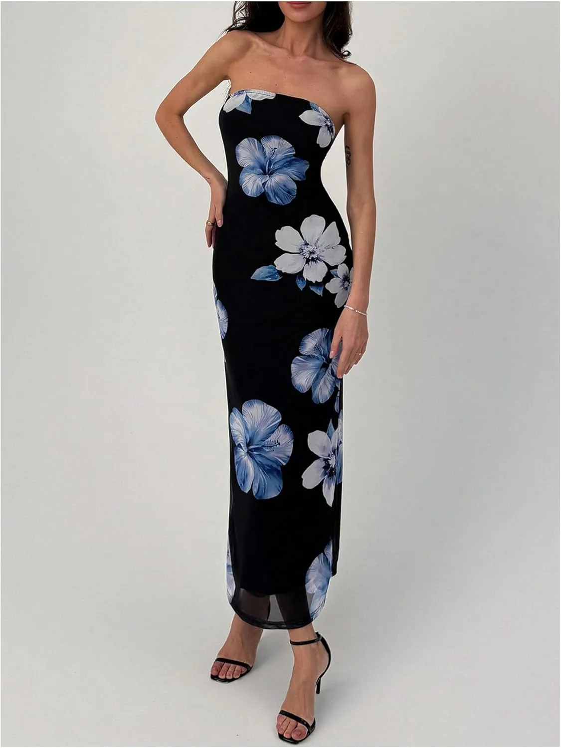 Milumia Women's Floral Strapless Bodycon Maxi Dress Summer Tube Top Dresses