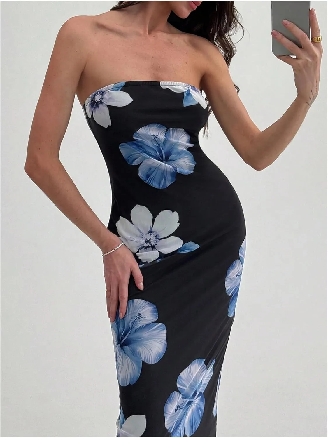 Milumia Women's Floral Strapless Bodycon Maxi Dress Summer Tube Top Dresses