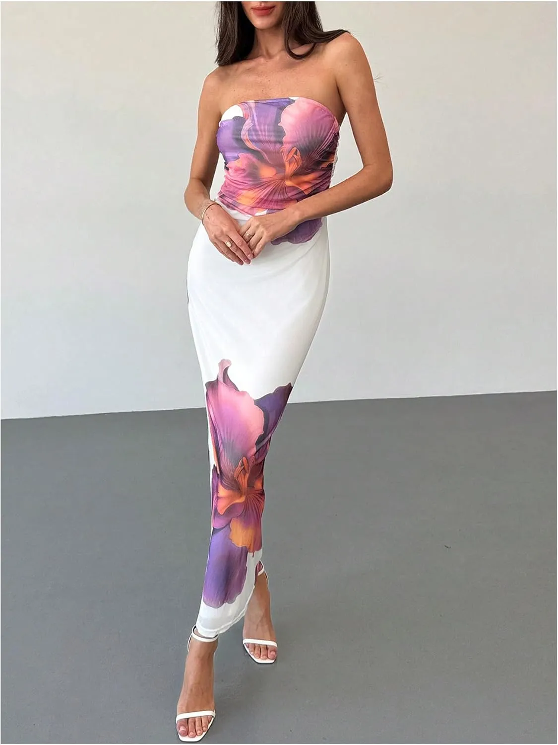 Milumia Women's Floral Strapless Bodycon Maxi Dress Summer Tube Top Dresses
