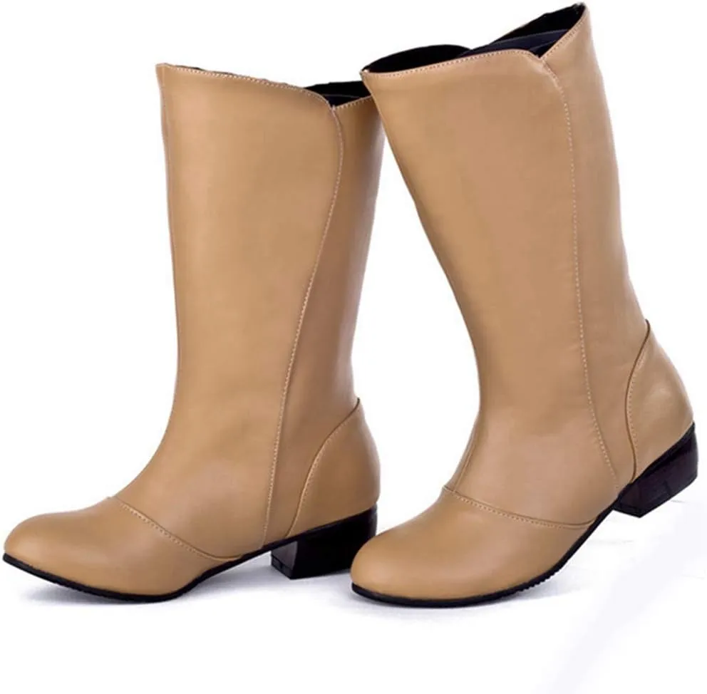 MIOKE Women's Winter Cowboy Mid Calf Boots Round Toe Slip-On Wide Width Comfy Stacked Low Heel Western Boots