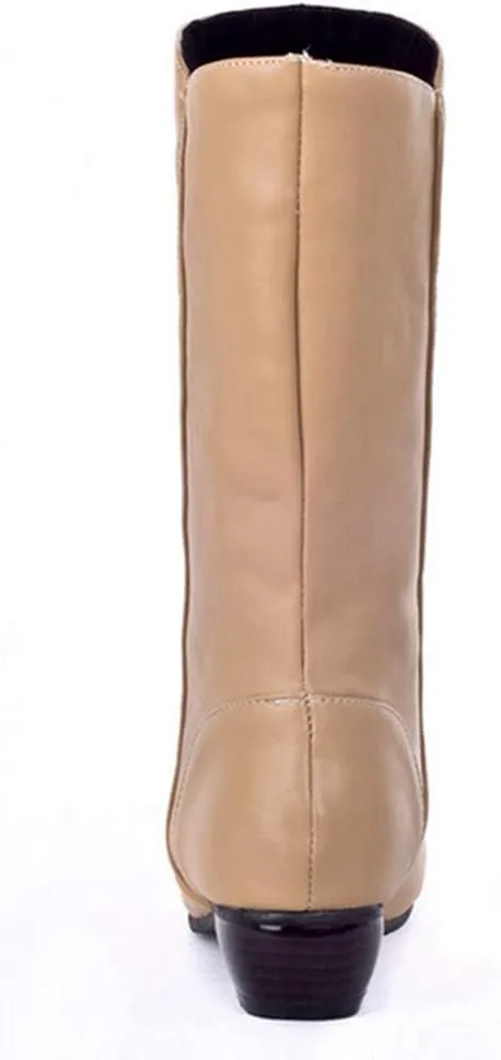 MIOKE Women's Winter Cowboy Mid Calf Boots Round Toe Slip-On Wide Width Comfy Stacked Low Heel Western Boots