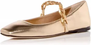 miss left Women Comfy Chain Strap Mary Janes Shoes Slip On Closed Square Toe Ballet Flats for Walking School Dressy Size 4-16 US