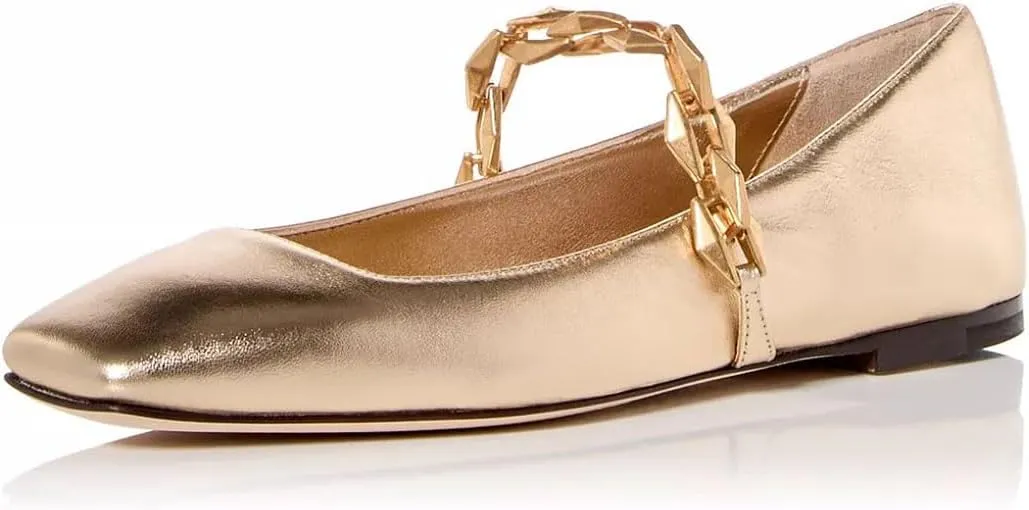 miss left Women Comfy Chain Strap Mary Janes Shoes Slip On Closed Square Toe Ballet Flats for Walking School Dressy Size 4-16 US