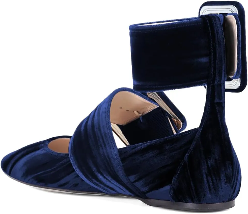 miss left Women Comfy Closed Pointy Toe Mary Jane Flats Ankle Strap Buckled Soft Velvet Adorable Ballroom Dance School Shoes Size 4-16 US