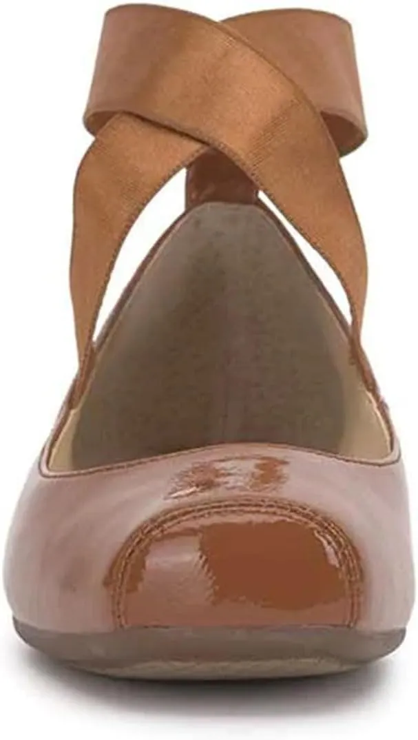 miss left Women's Stretchy Crisscross Strap Ballerina Flats Closed Square Toe Slip On Comfy Dance Party Shoe Size 4-16 US