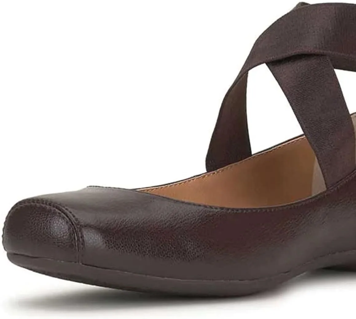 miss left Women's Stretchy Crisscross Strap Ballerina Flats Closed Square Toe Slip On Comfy Dance Party Shoe Size 4-16 US