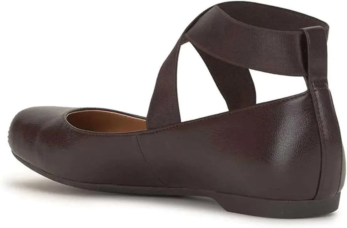 miss left Women's Stretchy Crisscross Strap Ballerina Flats Closed Square Toe Slip On Comfy Dance Party Shoe Size 4-16 US