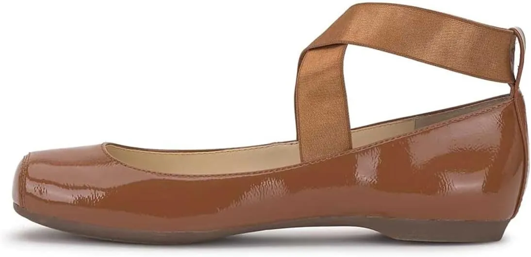 miss left Women's Stretchy Crisscross Strap Ballerina Flats Closed Square Toe Slip On Comfy Dance Party Shoe Size 4-16 US