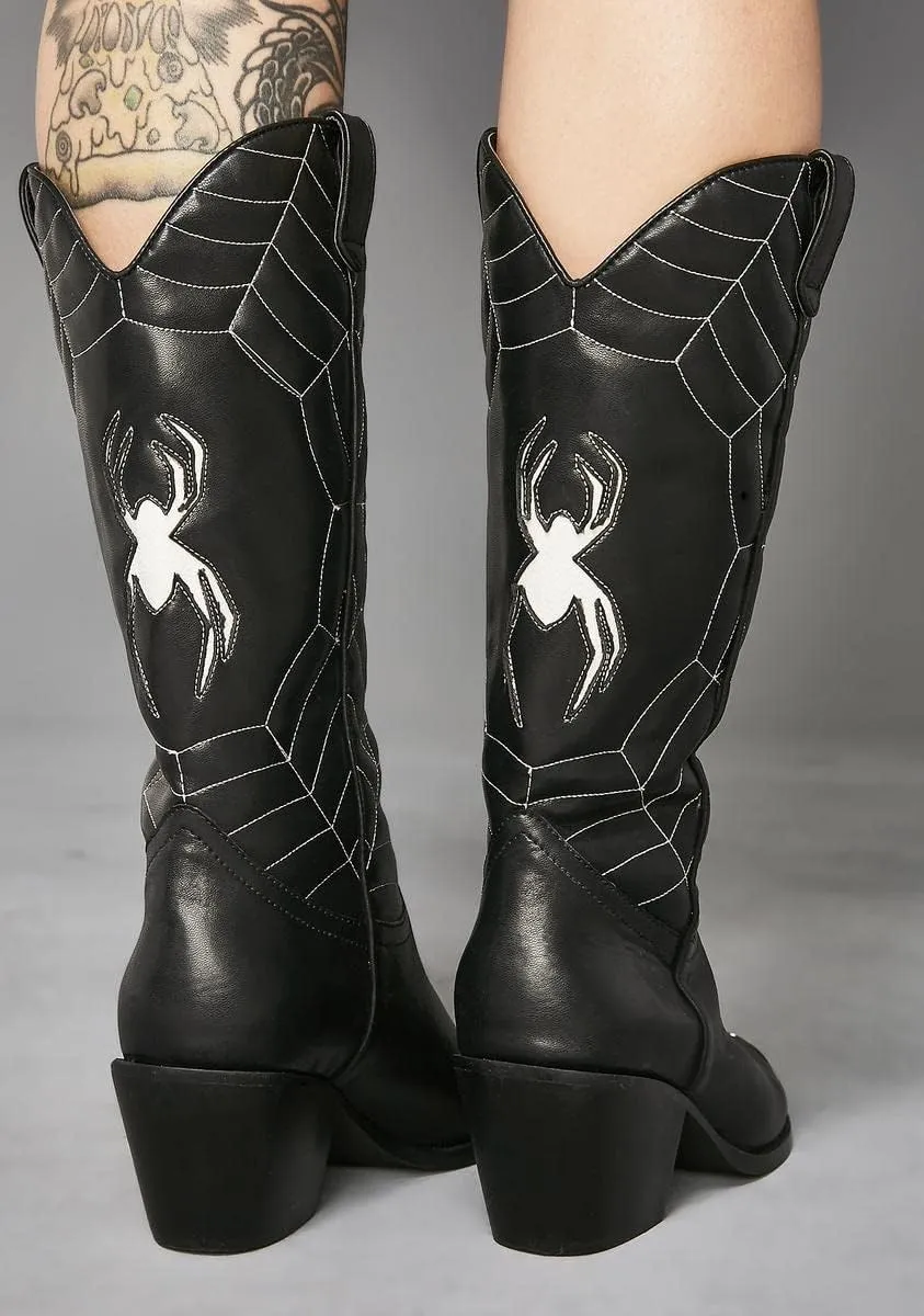 MissHeel Mid Calf Cowgirl Boots Embroidered Block Chunky Heel in Pink Silver