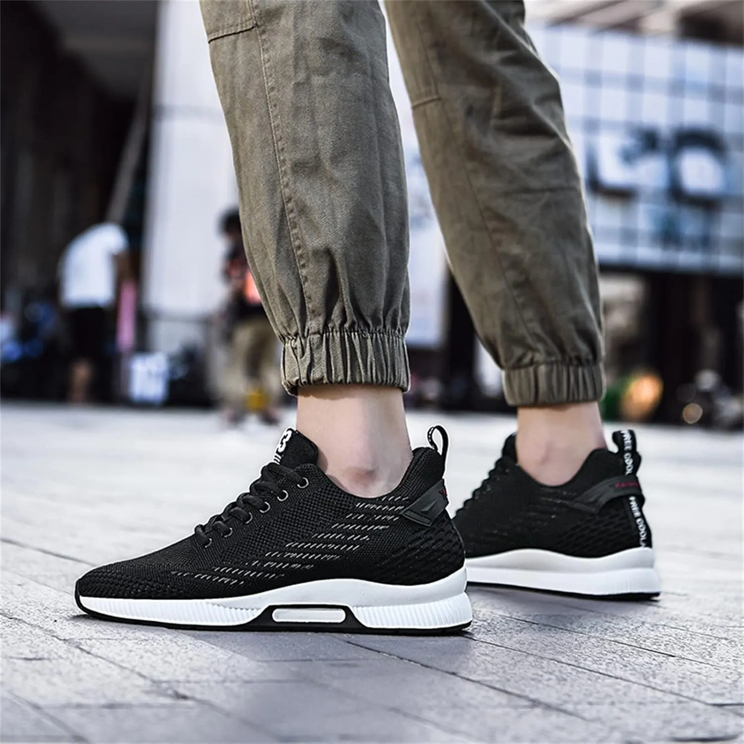 Mnplciea Men's Invisible Height Increasing Elevator Shoes 3.15 Inches Lace Up Road Running Sneakers Lightweight Breathable Knitted Sporty Trainers