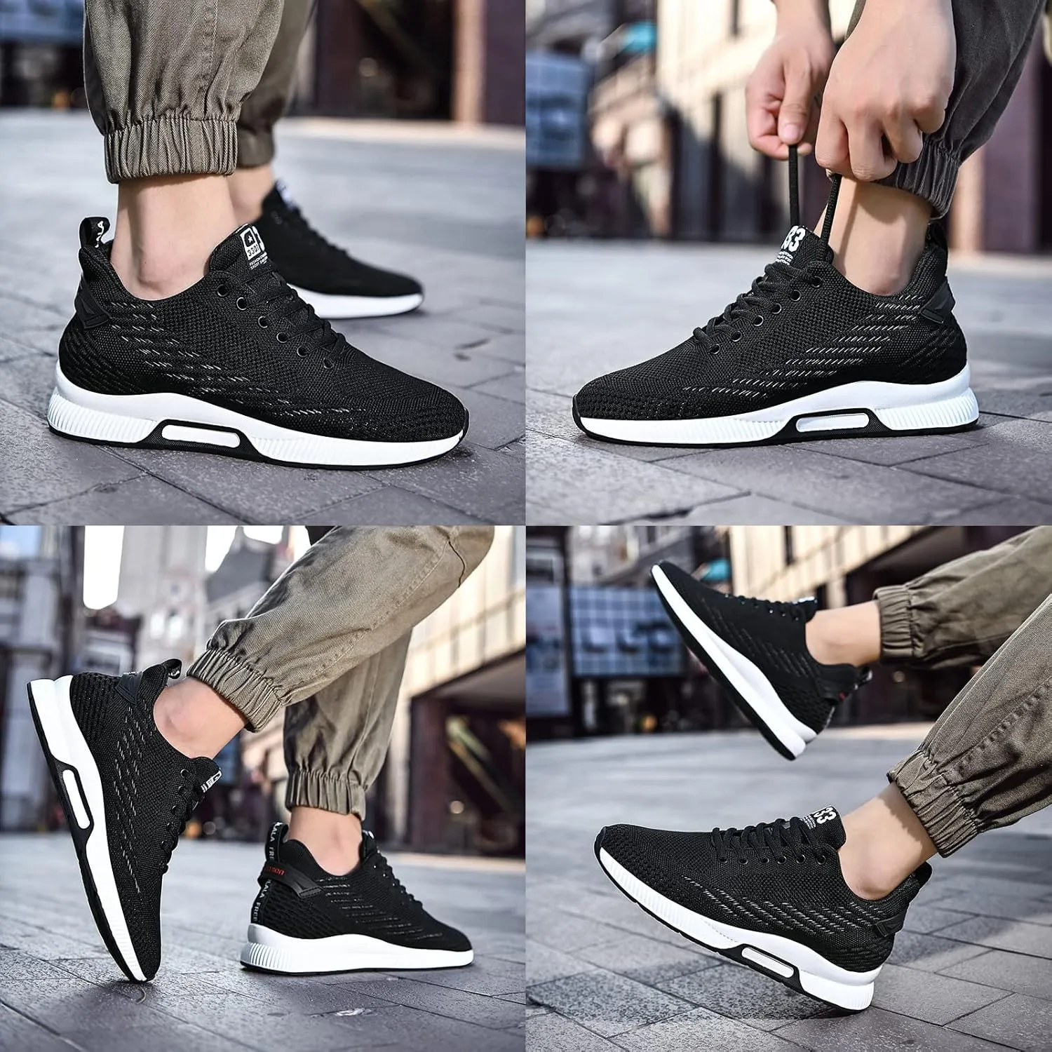 Mnplciea Men's Invisible Height Increasing Elevator Shoes 3.15 Inches Lace Up Road Running Sneakers Lightweight Breathable Knitted Sporty Trainers