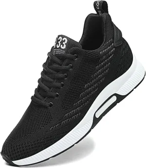 Mnplciea Men's Invisible Height Increasing Elevator Shoes 3.15 Inches Lace Up Road Running Sneakers Lightweight Breathable Knitted Sporty Trainers