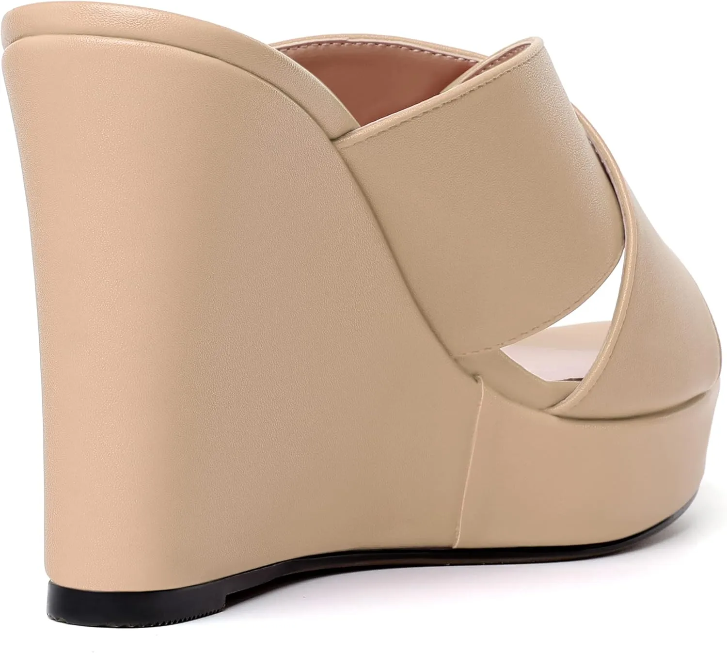 MODENCOCO Womens Open Toe Fashion Matte Slip On Platform Casual Wedge High Heel Heeled Dressy Sandals 4 Inch