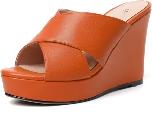 MODENCOCO Womens Open Toe Fashion Matte Slip On Platform Casual Wedge High Heel Heeled Dressy Sandals 4 Inch