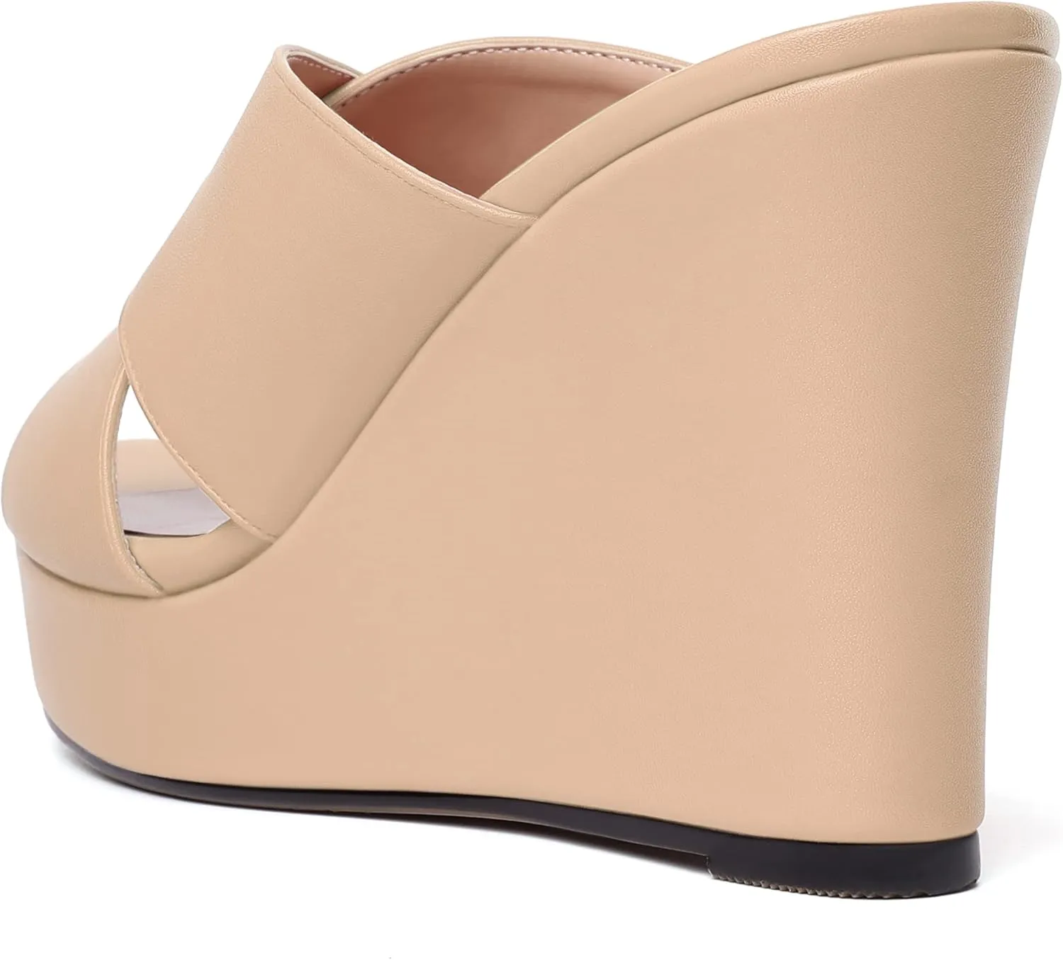 MODENCOCO Womens Open Toe Fashion Matte Slip On Platform Casual Wedge High Heel Heeled Dressy Sandals 4 Inch