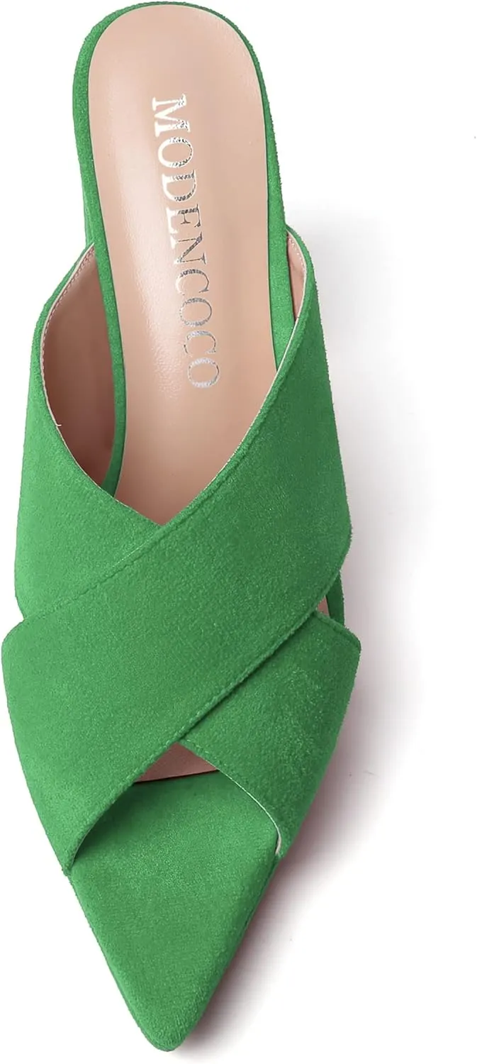 MODENCOCO Womens Sexy Evening Open Toe Slip On Platform Slide Suede Block High Heel Heeled Sandals 4 Inch