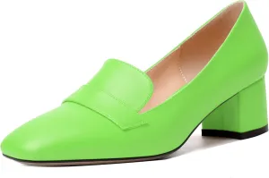 MODENCOCO Womens Square Toe Slip On Comfortable Casual Matte Work Chunky Low Heel Loafers Shoes 2 Inch