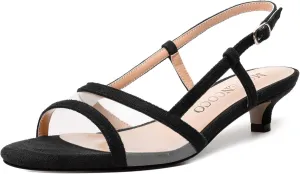 MODENCOCO Womens Suede Dating Dress Slingback Clear Buckle Open Toe Comfortable Kitten Low Heel Heeled Sandals 1.5 Inch