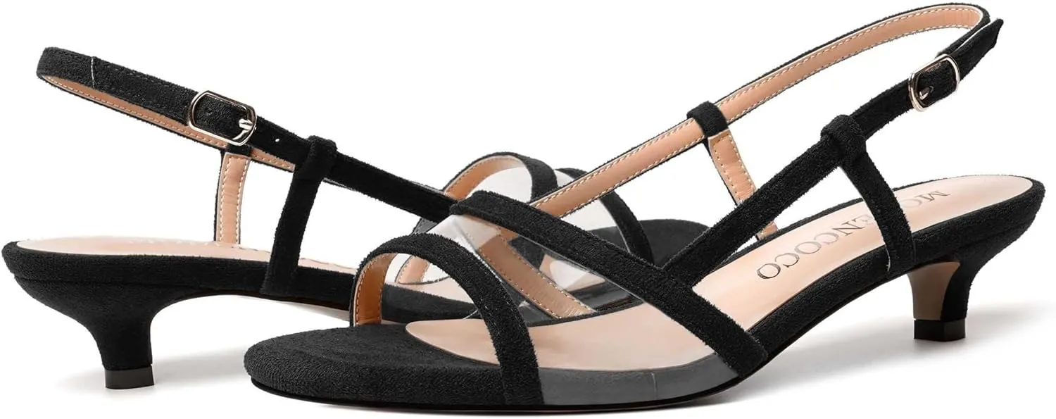 MODENCOCO Womens Suede Dating Dress Slingback Clear Buckle Open Toe Comfortable Kitten Low Heel Heeled Sandals 1.5 Inch