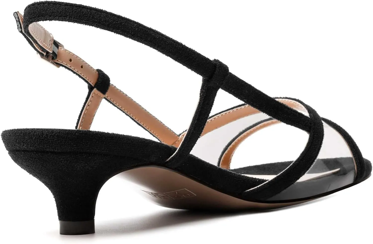 MODENCOCO Womens Suede Dating Dress Slingback Clear Buckle Open Toe Comfortable Kitten Low Heel Heeled Sandals 1.5 Inch