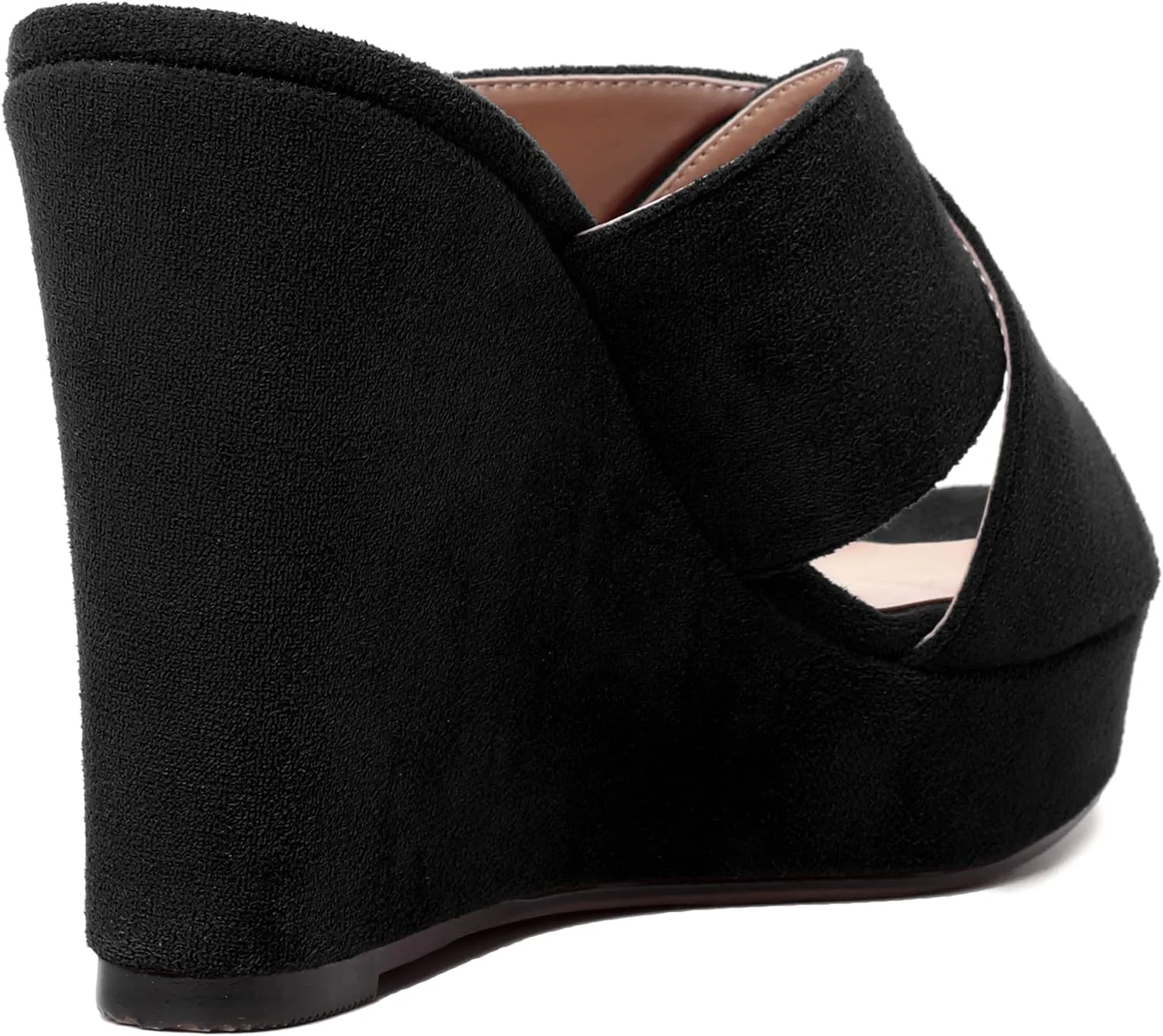 MODENCOCO Womens Suede Platform Slip On Open Toe Dressy Sexy Party Wedge High Heel Heeled Sandals 4 Inch