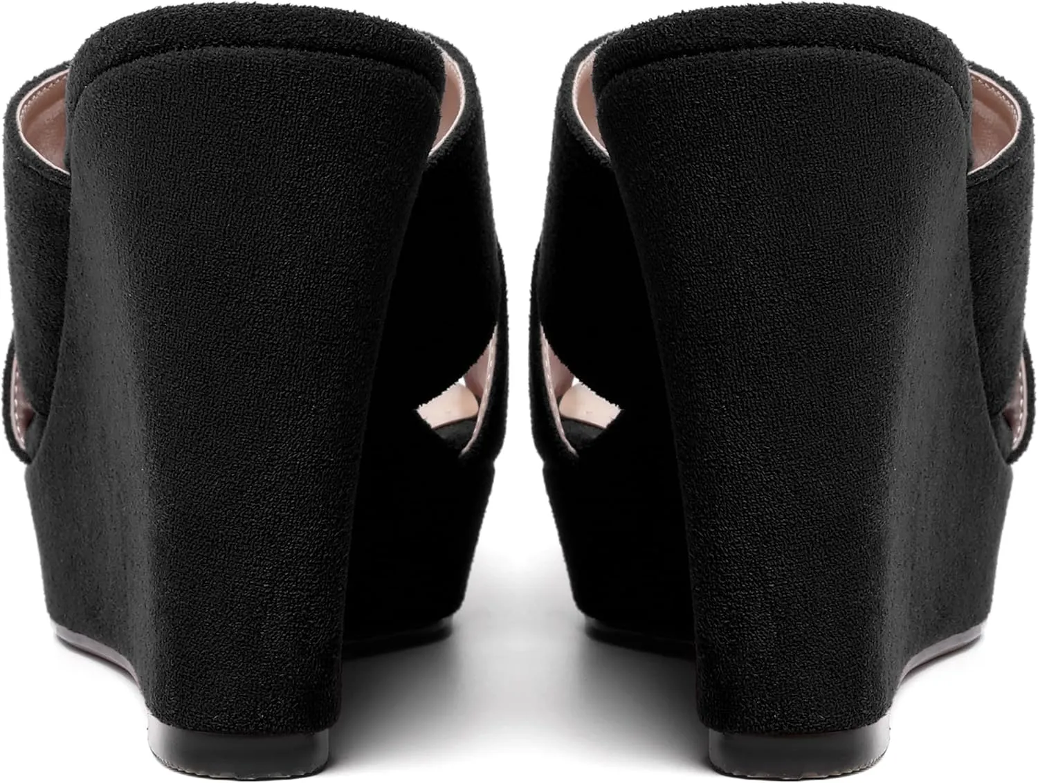 MODENCOCO Womens Suede Platform Slip On Open Toe Dressy Sexy Party Wedge High Heel Heeled Sandals 4 Inch