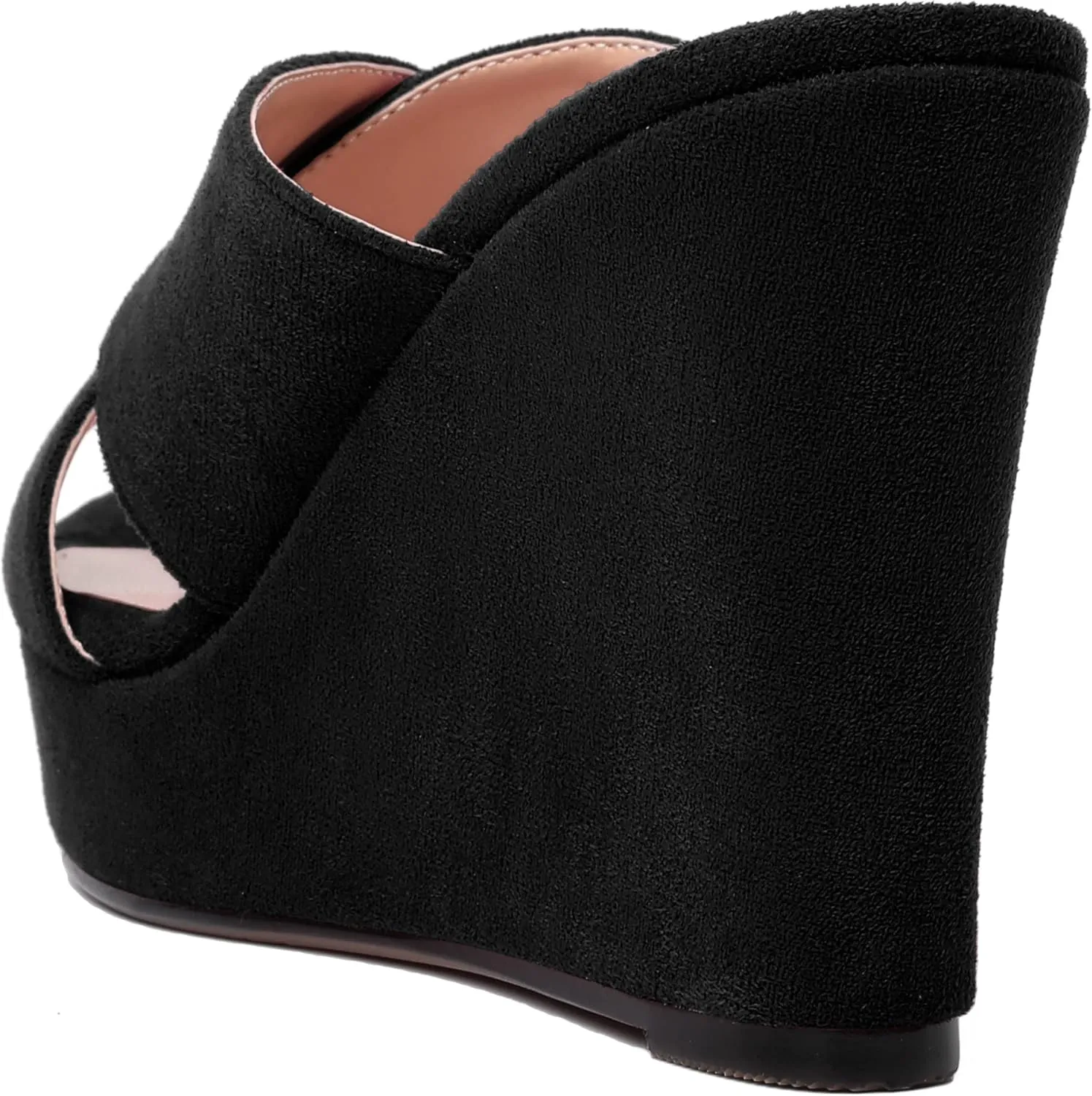 MODENCOCO Womens Suede Platform Slip On Open Toe Dressy Sexy Party Wedge High Heel Heeled Sandals 4 Inch