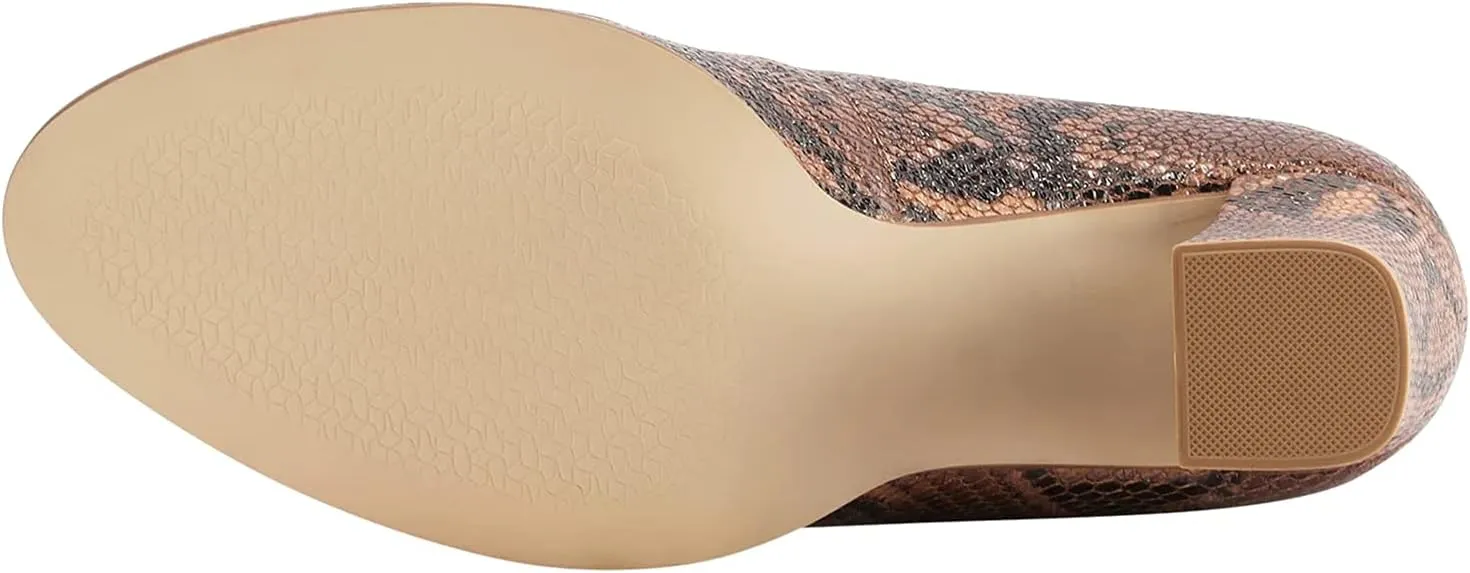 MOOMMO Women Chunky Block Heel Pumps Round Closed Toe Slip On Oxford Loafers Shoes High Heels Snakeskin Work Pump Suede Loafer for Office Ladies Classic Formal Business Professional 4-13 M US