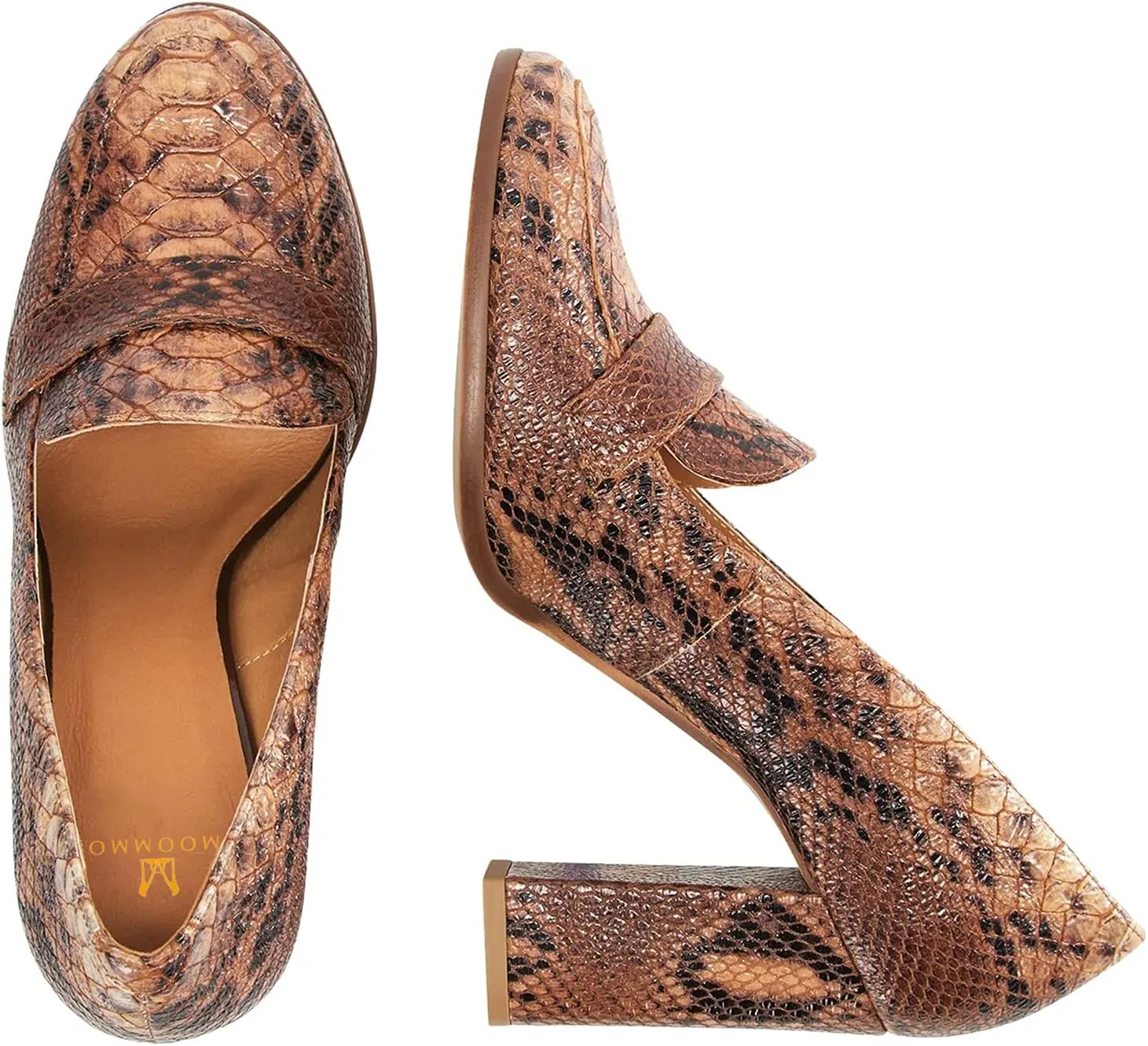 MOOMMO Women Chunky Block Heel Pumps Round Closed Toe Slip On Oxford Loafers Shoes High Heels Snakeskin Work Pump Suede Loafer for Office Ladies Classic Formal Business Professional 4-13 M US