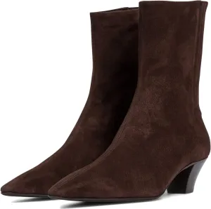 MOOMMO Women Low Chunky Stacked Heel Mid Calf Cowboy Boots Pointed Toe Back Zipper 2 Inch Mid Block Heel Crocodile Western Cowgirl Boots Suede Leather Vintage Retro Sock Boots Winter Fall 4-11 M US