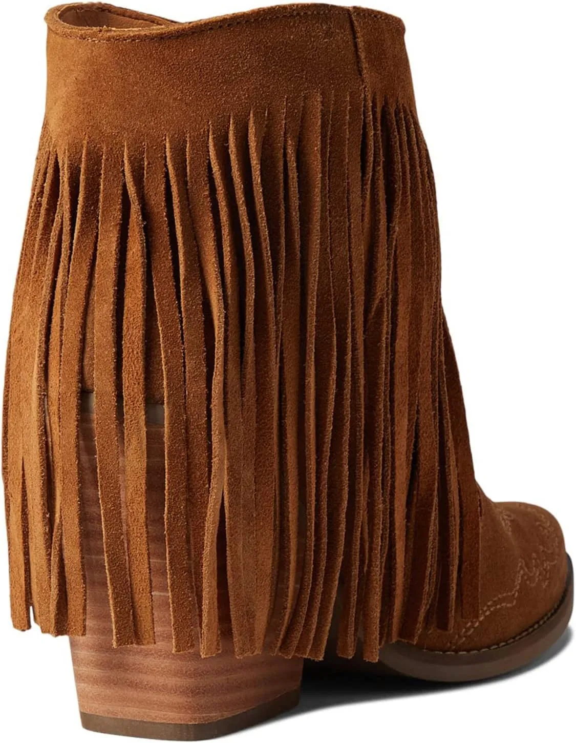 MOOMMO Women Tassel Western Booties Chunky Block Heel Suede Cowboy Ankle Boots Fringe Pointed Closed Toe V-Cut Stacked Heel Slip On Short Boots Cowgirl Embroidered Retro Vintage 4-11 M US