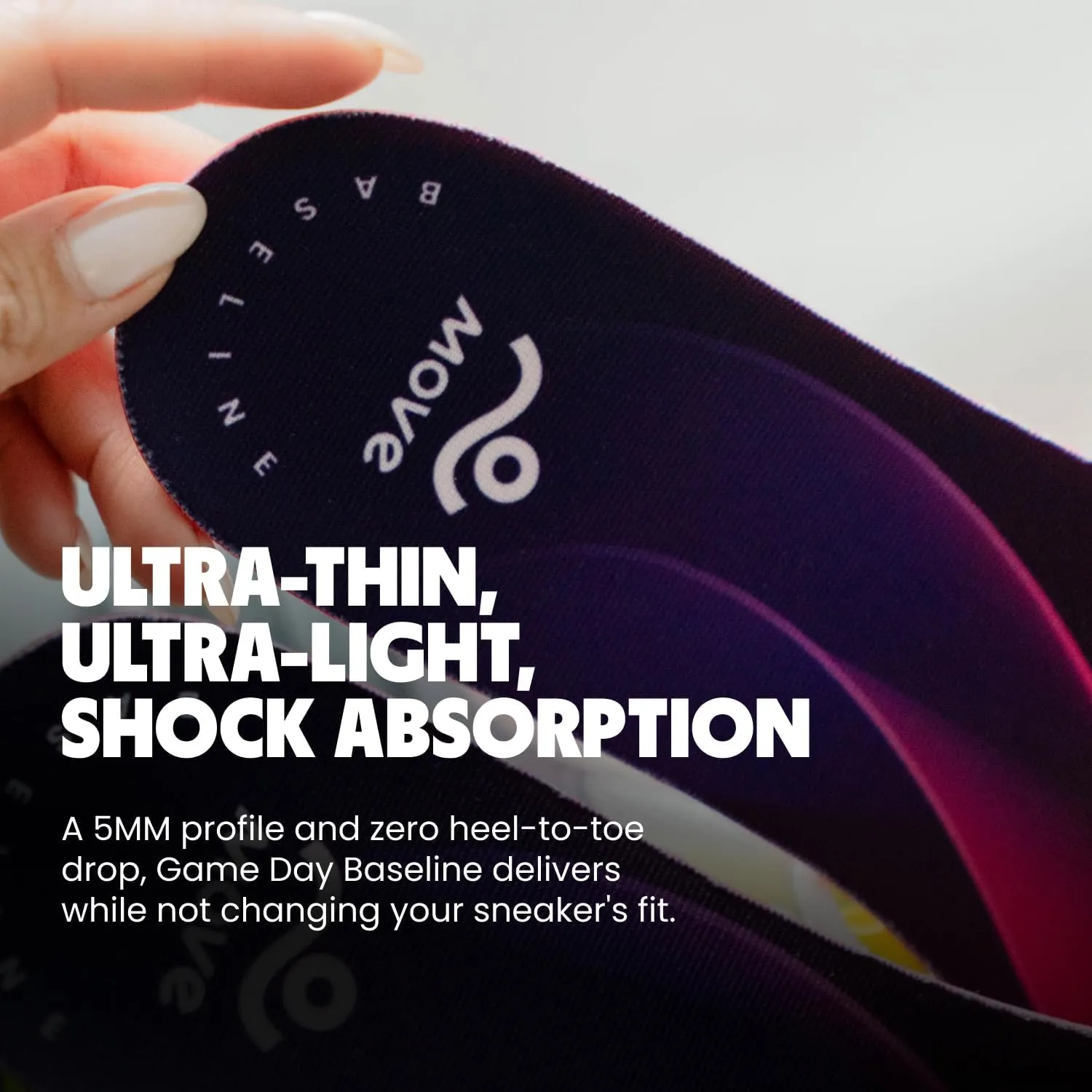 MOVE Baseline - All-Purpose Insoles - Sock Liner - Ultra Thin Shock Absorption - Maximum Freedom of Movement and Energy Return for Cleats, Shoes, Running, Basketball, Baseball (M11-11.5/WM12.5-13)