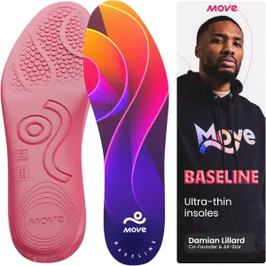 MOVE Baseline - All-Purpose Insoles - Sock Liner - Ultra Thin Shock Absorption - Maximum Freedom of Movement and Energy Return for Cleats, Shoes, Running, Basketball, Baseball (M4-4.5/WM 5.5-6)