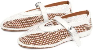 MUCCCUTE Mesh Ballet Flats for Women Mary Jane Flats Ballerina Round Toe Buckle Strap Fishnet Patent Leather Trimmed Comfy Shoes