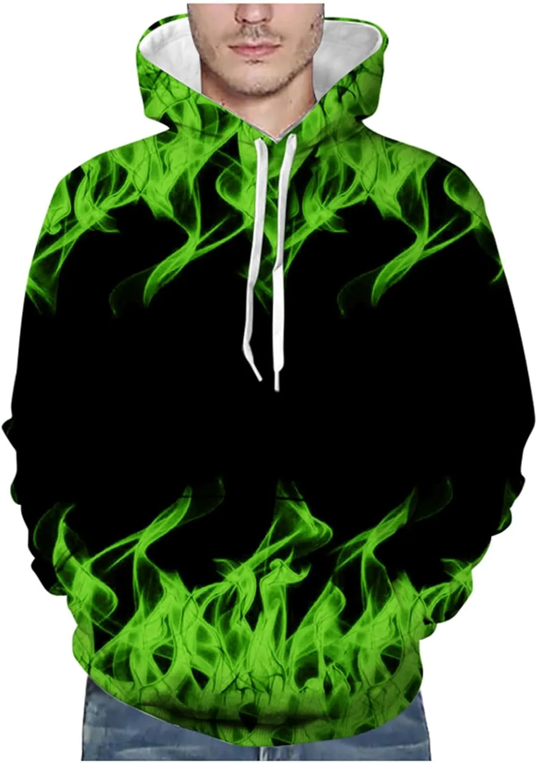 Muscularfit Graphic Hoodies for Men Cool Designs Drawstring Long Sleeve 3D Flame Print Hooded Sweatshirts Loose Fit Pullover