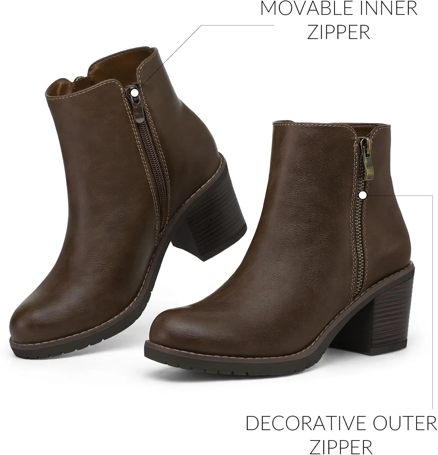 mysoft Women's Ankle Boots Low Chunky Stacked Heel Booties With Side Zipper