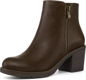 mysoft Women's Ankle Boots Low Chunky Stacked Heel Booties With Side Zipper