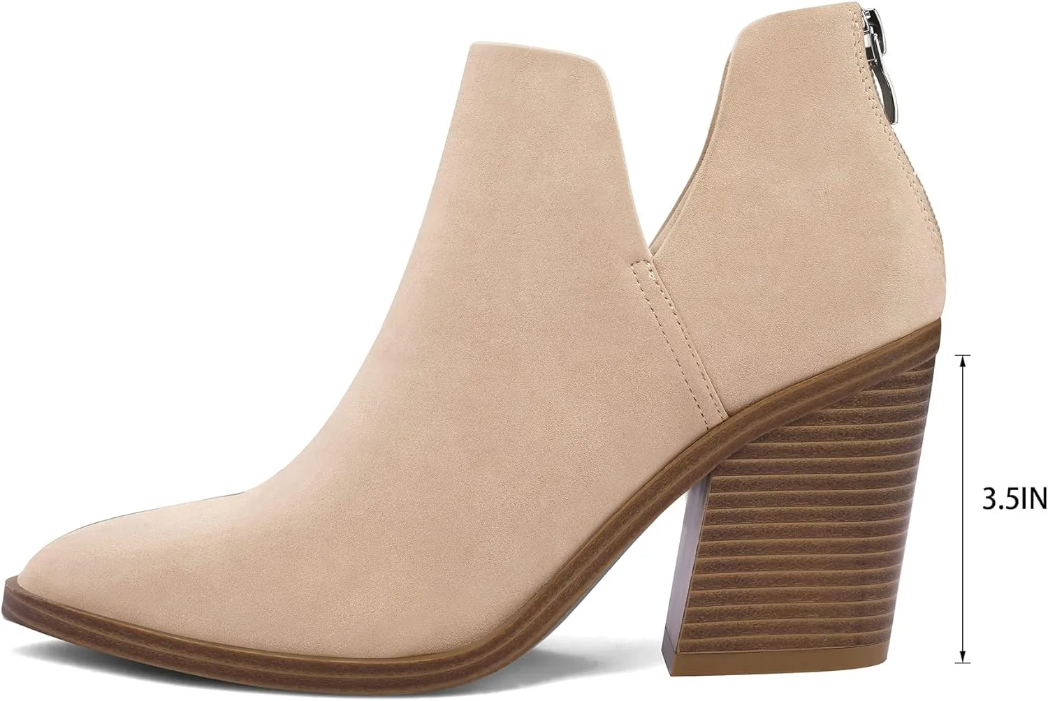 mysoft Women's Ankle Boots Slip on Cutout Pointed Toe Chunky Stacked Mid Heel Booties