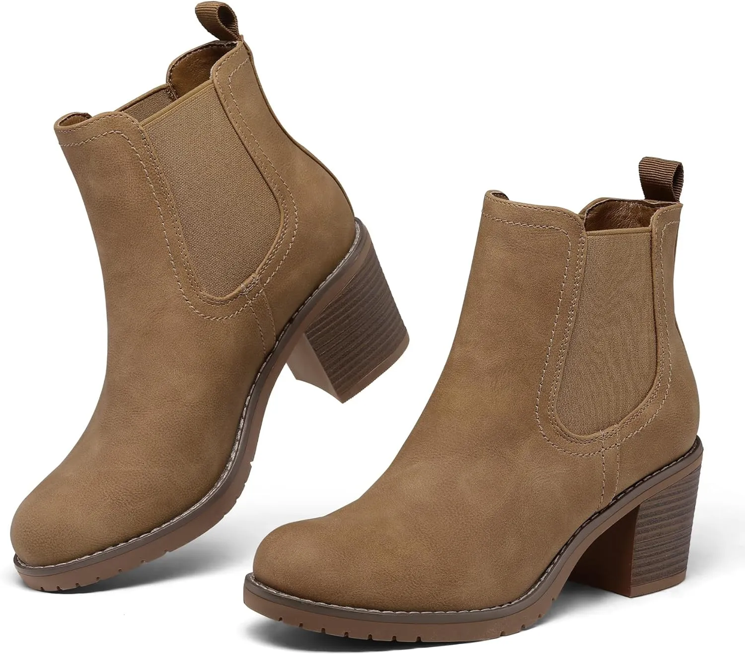 mysoft Women's Ankle Chelsea Boots Slip On Low Chunky Stacked Heel Booties