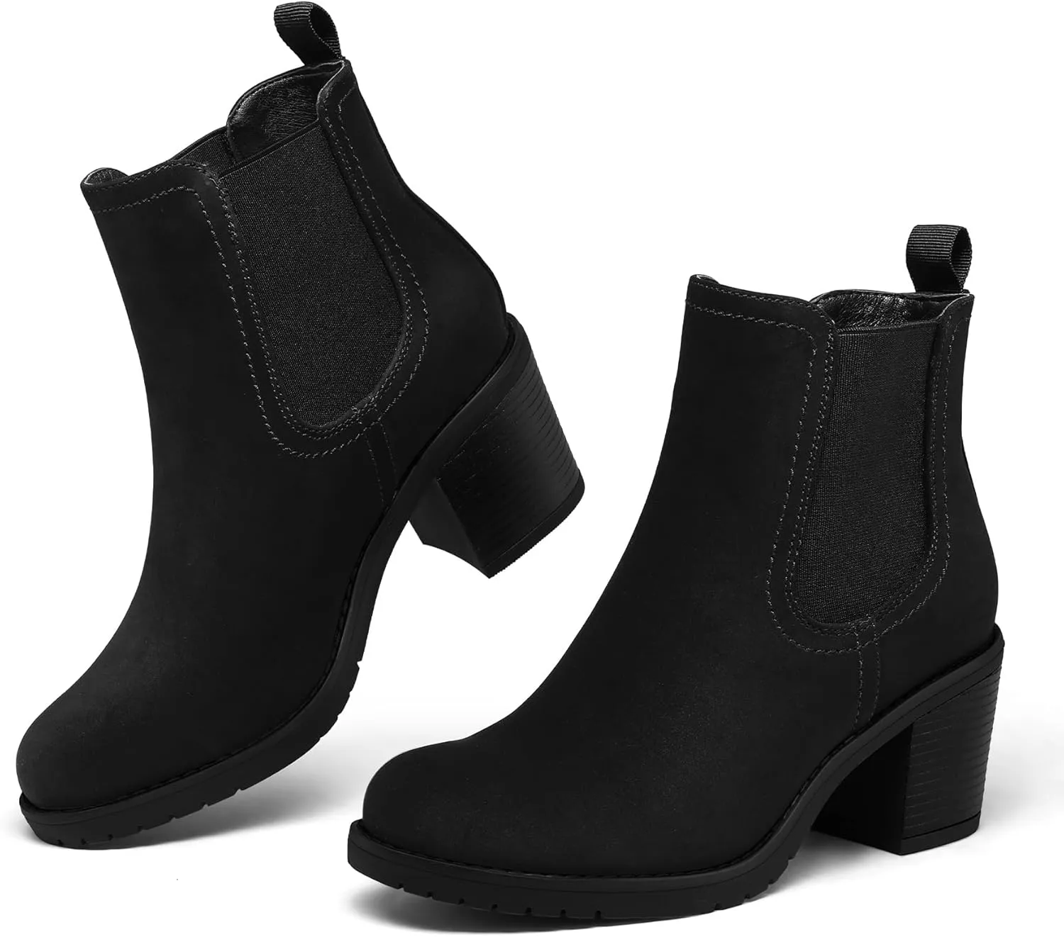 mysoft Women's Ankle Chelsea Boots Slip On Low Chunky Stacked Heel Booties
