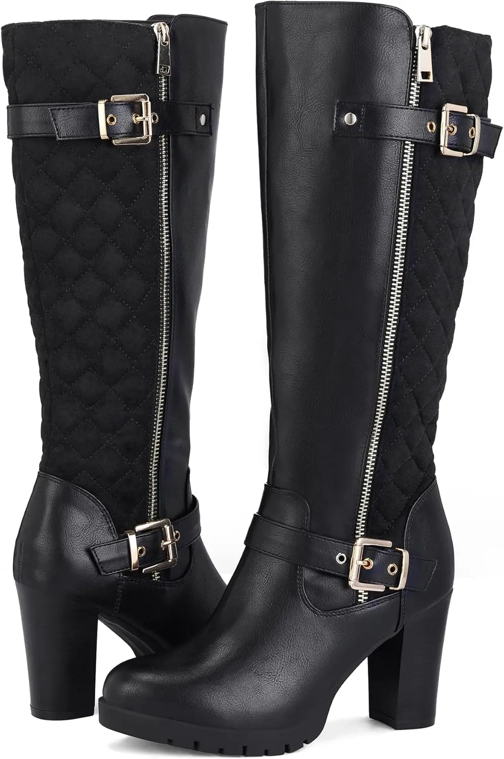 mysoft Women's Knee High Boots Fashion Chunky Block Heel Warm Winter Boots with Side Zippers