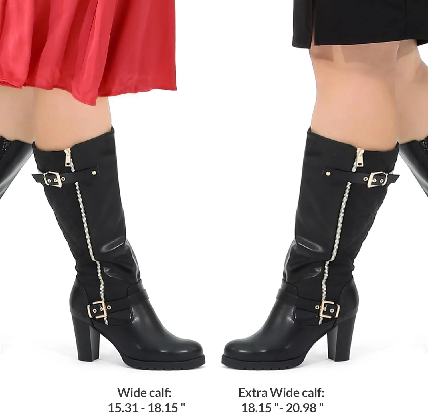 mysoft Women's Wide/Extra Wide Calf Knee High Boots Chunky Block Heel Round Toe Tall Boots Side Zipper