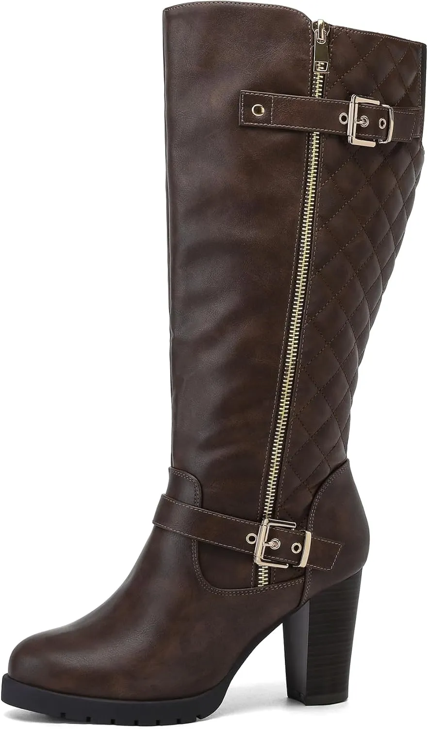 mysoft Women's Wide/Extra Wide Calf Knee High Boots Chunky Block Heel Round Toe Tall Boots Side Zipper