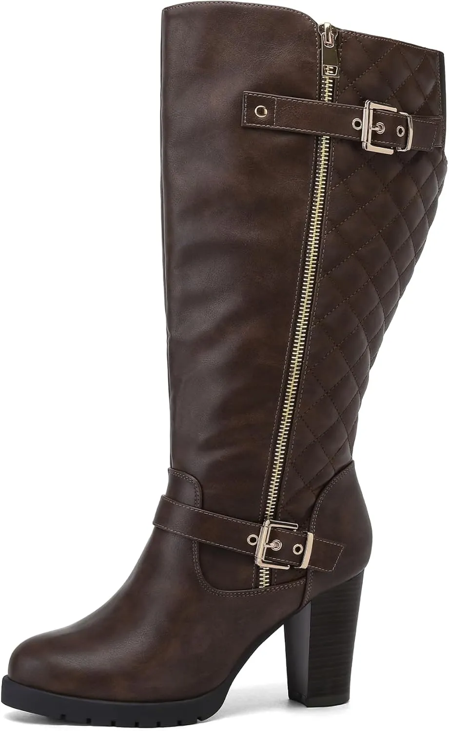 mysoft Women's Wide/Extra Wide Calf Knee High Boots Chunky Block Heel Round Toe Tall Boots Side Zipper