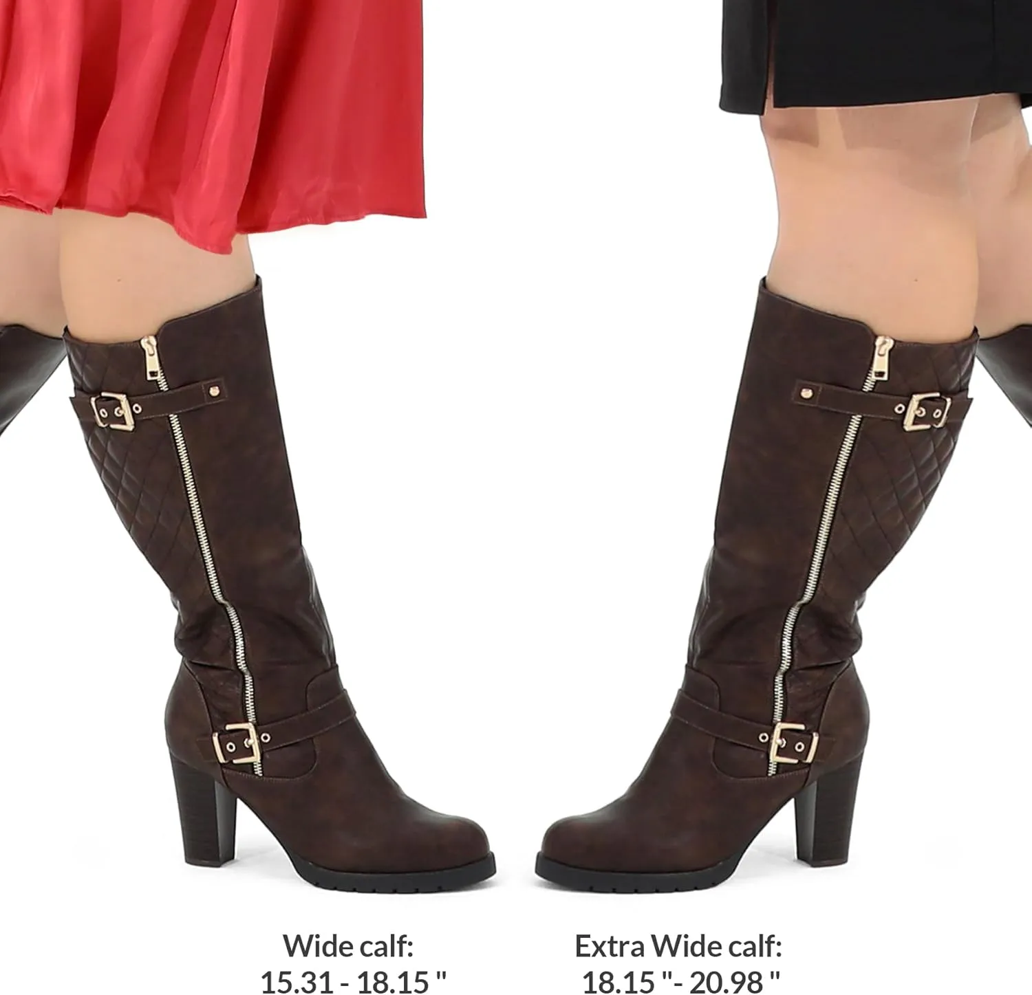 mysoft Women's Wide/Extra Wide Calf Knee High Boots Chunky Block Heel Round Toe Tall Boots Side Zipper