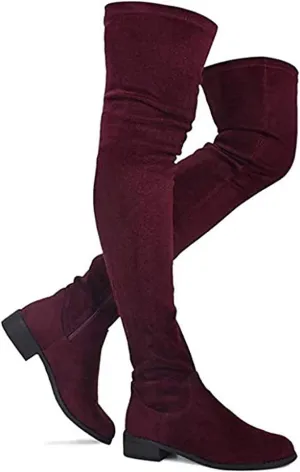 Nature Breeze Olympia 20 Womens Stretchy Thigh High Side Zipper Low Heel Combat Boots