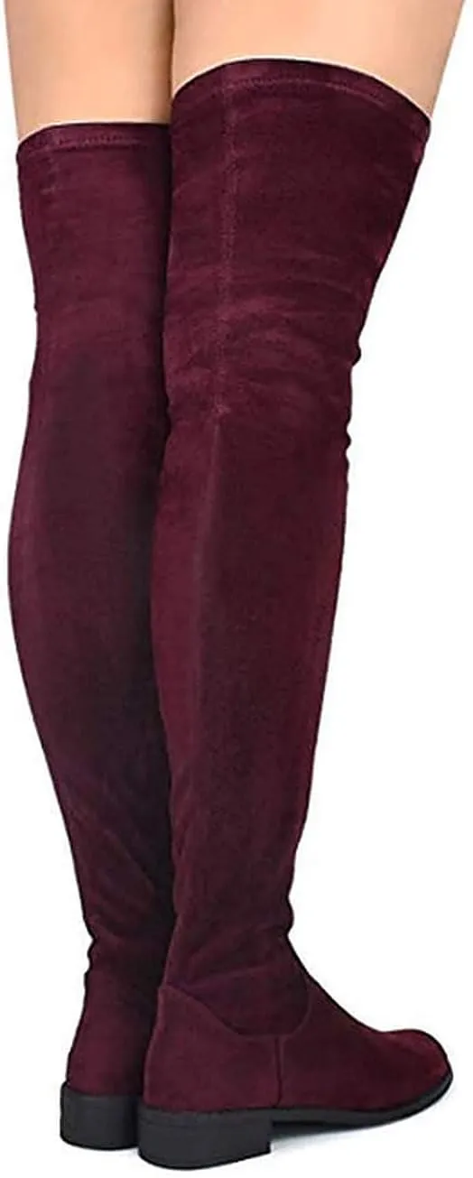 Nature Breeze Olympia 20 Womens Stretchy Thigh High Side Zipper Low Heel Combat Boots