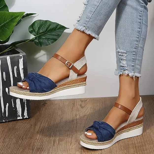 Navy Blue Sandals for Women, Orthopedic Wedge Sandals for Women Dressy Platform Summer 2025 Comfortable Walking Work Open Toe Shoes for Office Espadrilles Heels Espadrilles