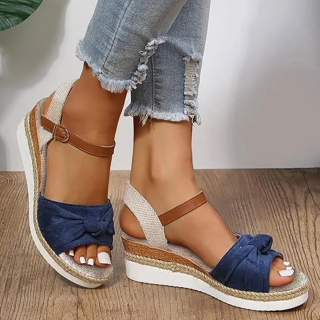 Navy Blue Sandals for Women, Orthopedic Wedge Sandals for Women Dressy Platform Summer 2025 Comfortable Walking Work Open Toe Shoes for Office Espadrilles Heels Espadrilles