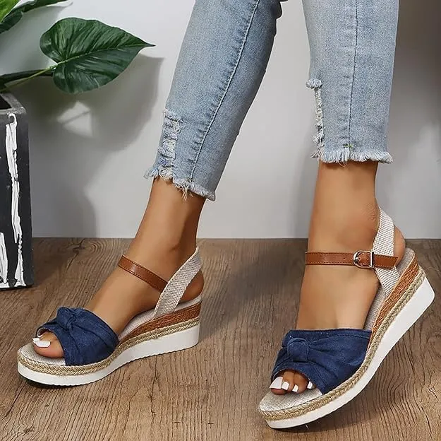 Navy Blue Sandals for Women, Orthopedic Wedge Sandals for Women Dressy Platform Summer 2025 Comfortable Walking Work Open Toe Shoes for Office Espadrilles Heels Espadrilles